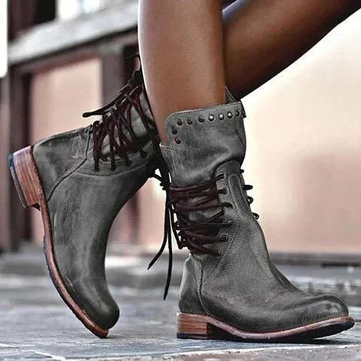 Modische Lederstiefel Schnürsenkel Design