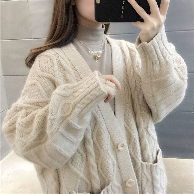 Strickjacke Lang Damen Warm Dick