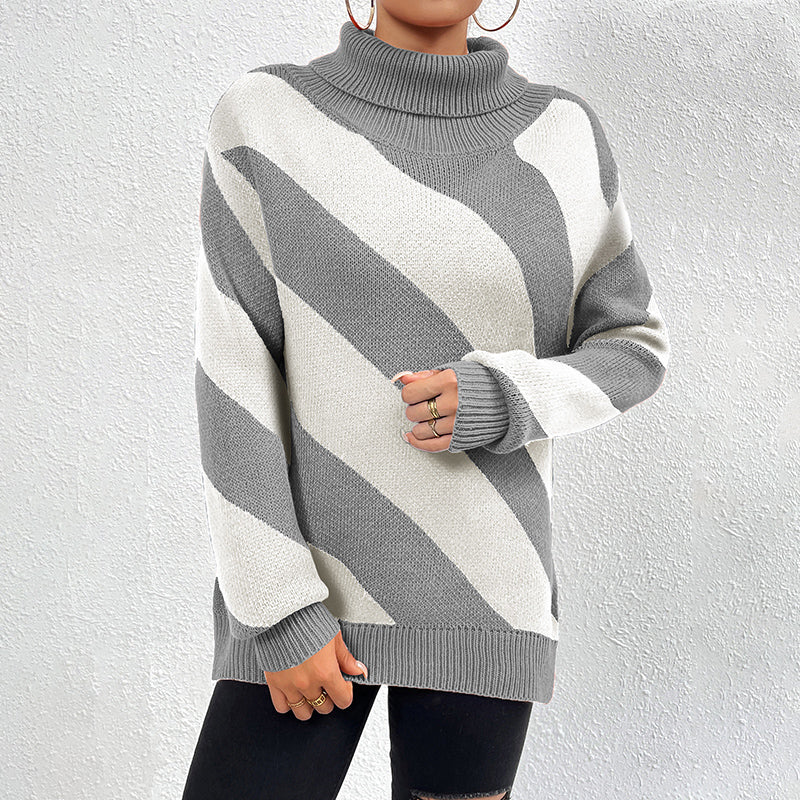 Streifiges Kleid | Casual Strickpullover Damen