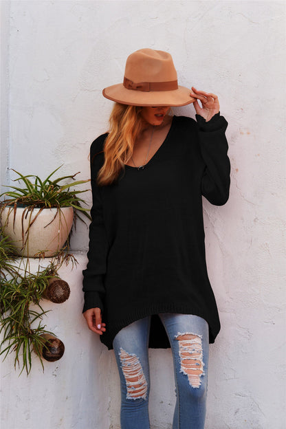 Damen Strickpullover Lässig V-Ausschnitt Langärmlig