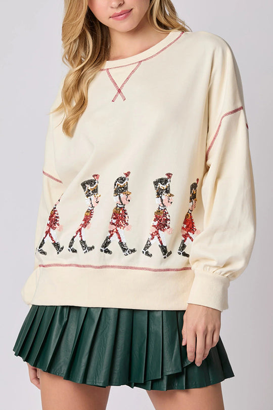 Weihnachtssweatshirt Langarm Pailletten Rot - IdealeKleiden