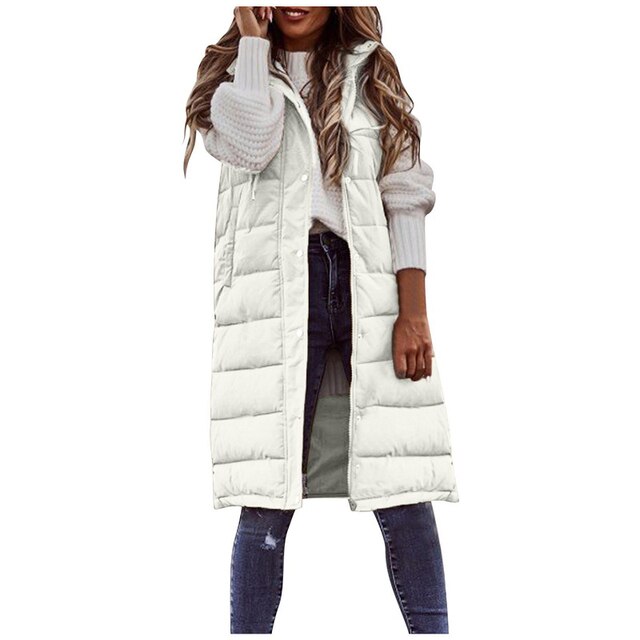 Damen Wintermantel Lang Ärmellos Stylish