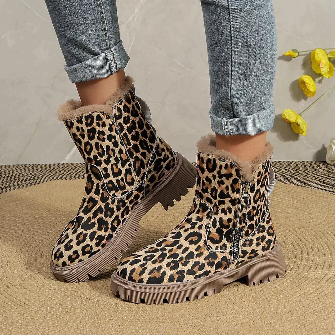 Winterstiefel Leopardenmuster Weich Samt