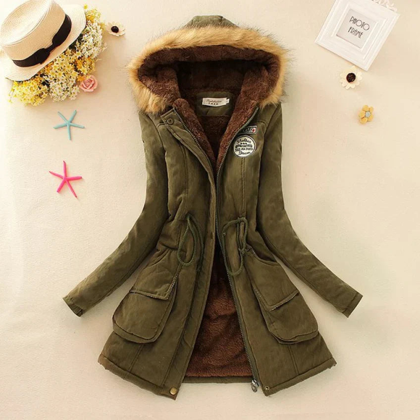 Warme Winterjacke Damen Kapuze Verstellbar
