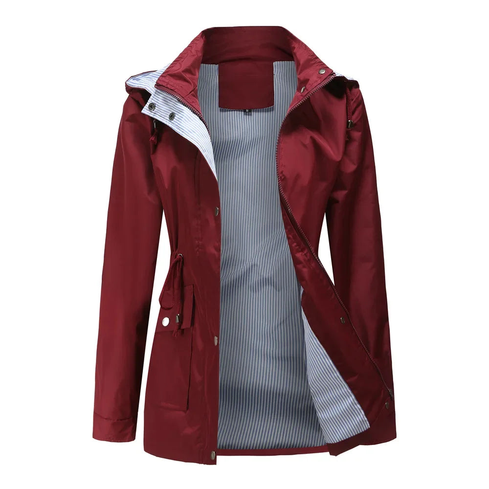 Wasserfeste Damenwindjacke Mit Abnehmbarer Kapuze