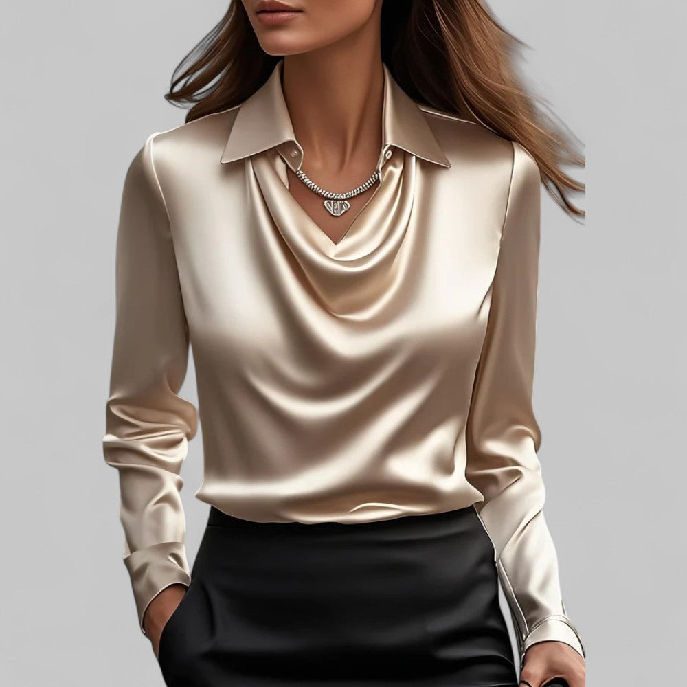Elegante Damenbluse mit Wasserfallausschnitt Satin Optik