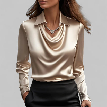 Elegante Damenbluse mit Wasserfallausschnitt Satin Optik