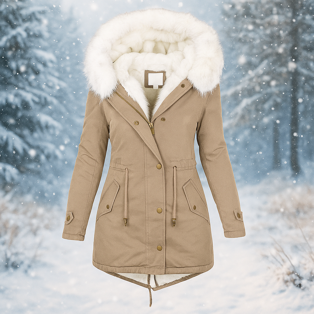 Eleganter Winterparka Kunstfell Mantel Damen