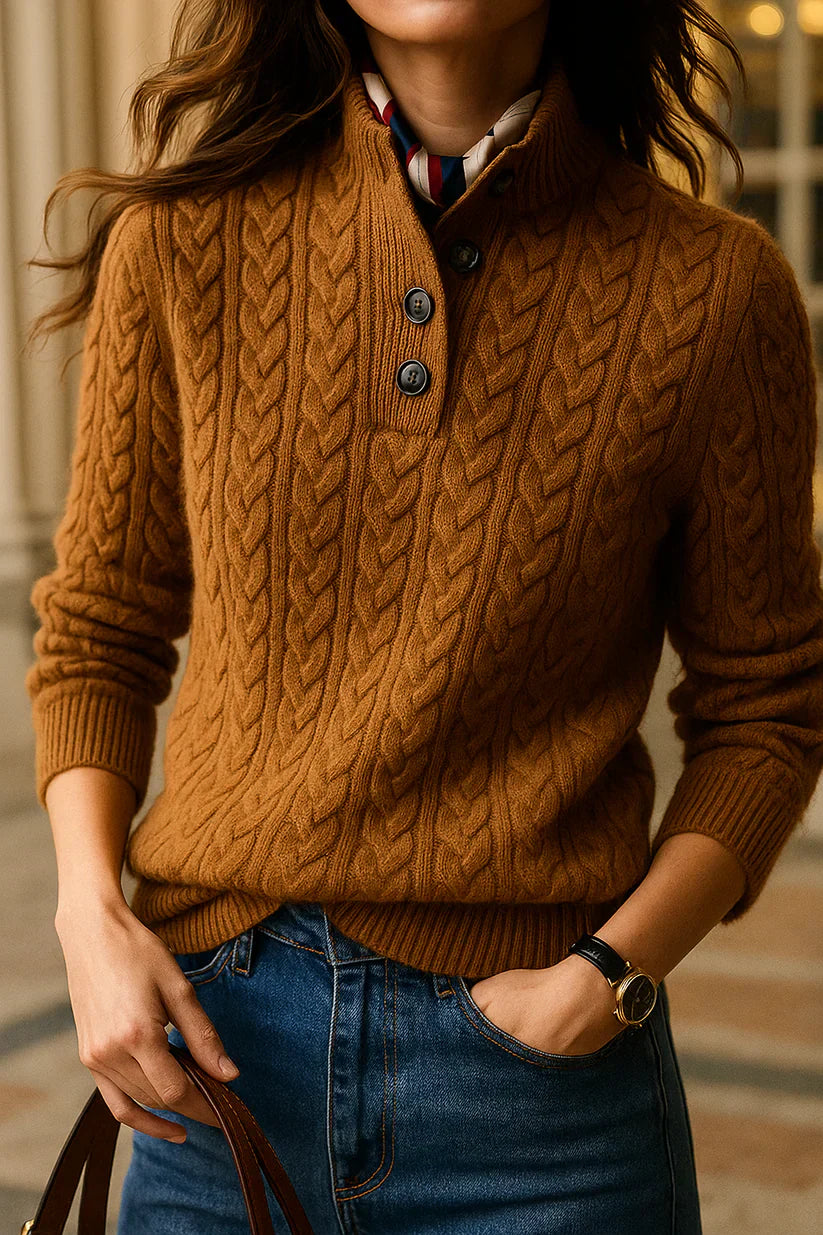 Weicher Strickpullover mit Zopfmuster und Rundhalsausschnitt - IdealeKleiden