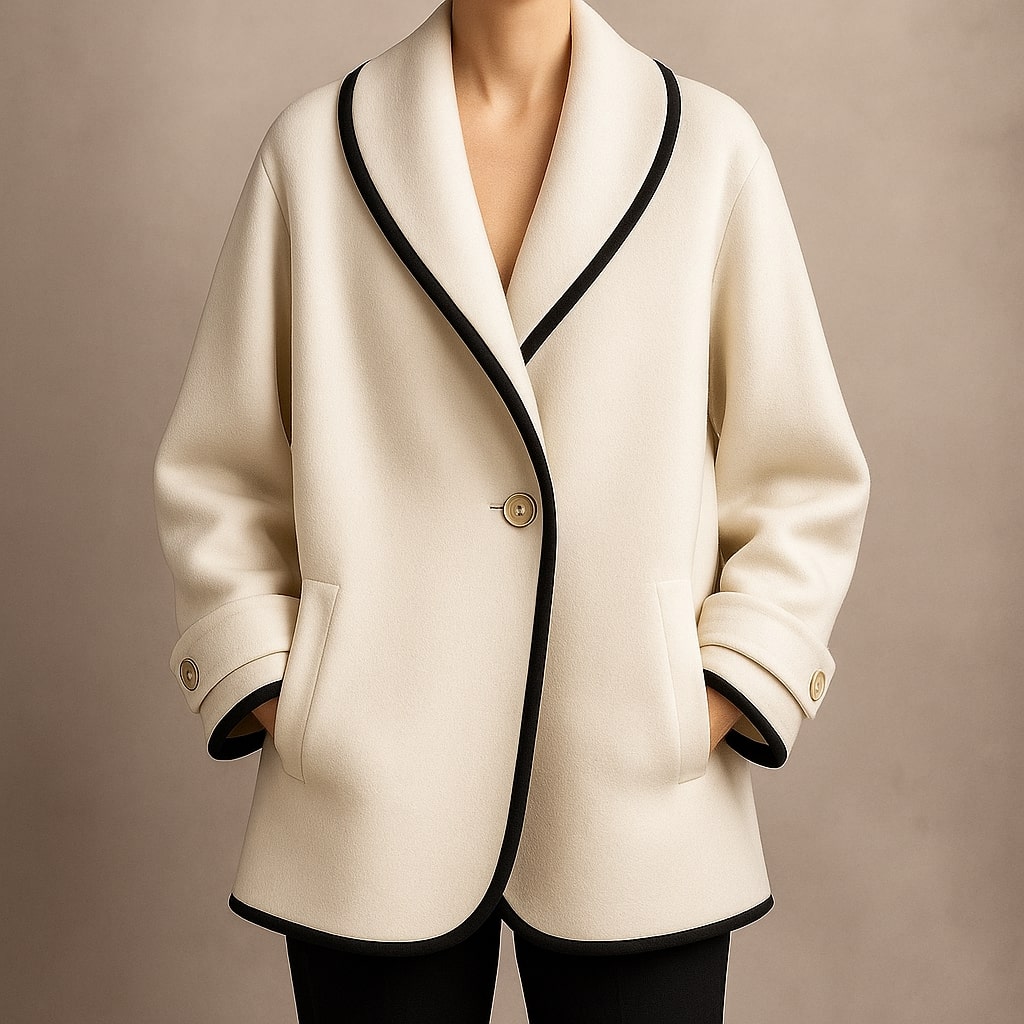 Eleganter Damen Mantel mit Besatz - IdealeKleiden