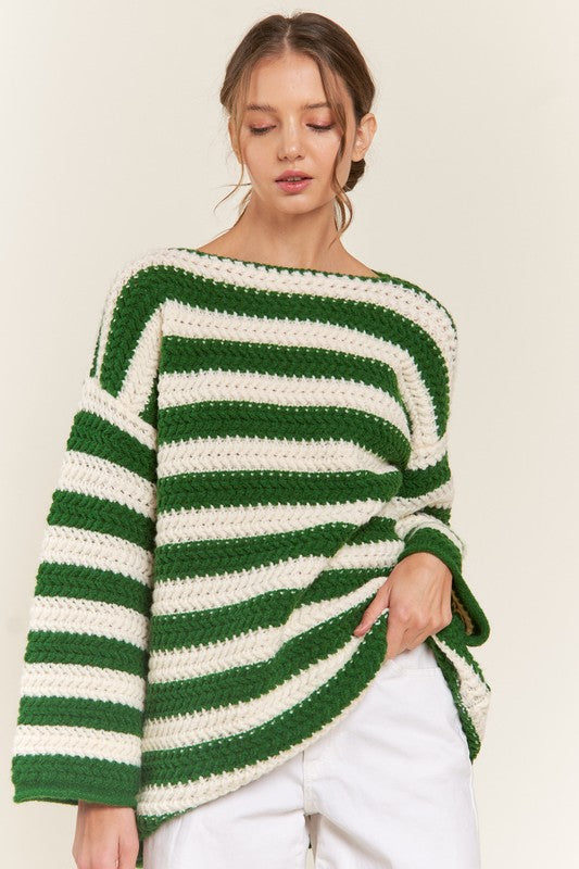 Grüner Streifenpullover Damenmode