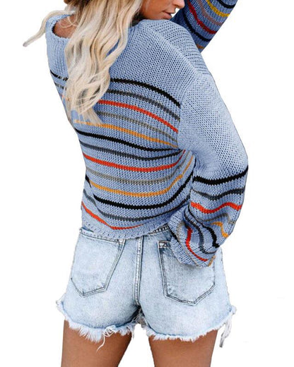 Damen Pullover Lässig Streifenmuster Trendy