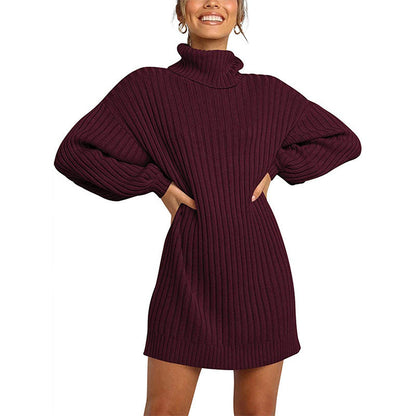 Damen Strickkleid Elegantes Design Weite Ärmel
