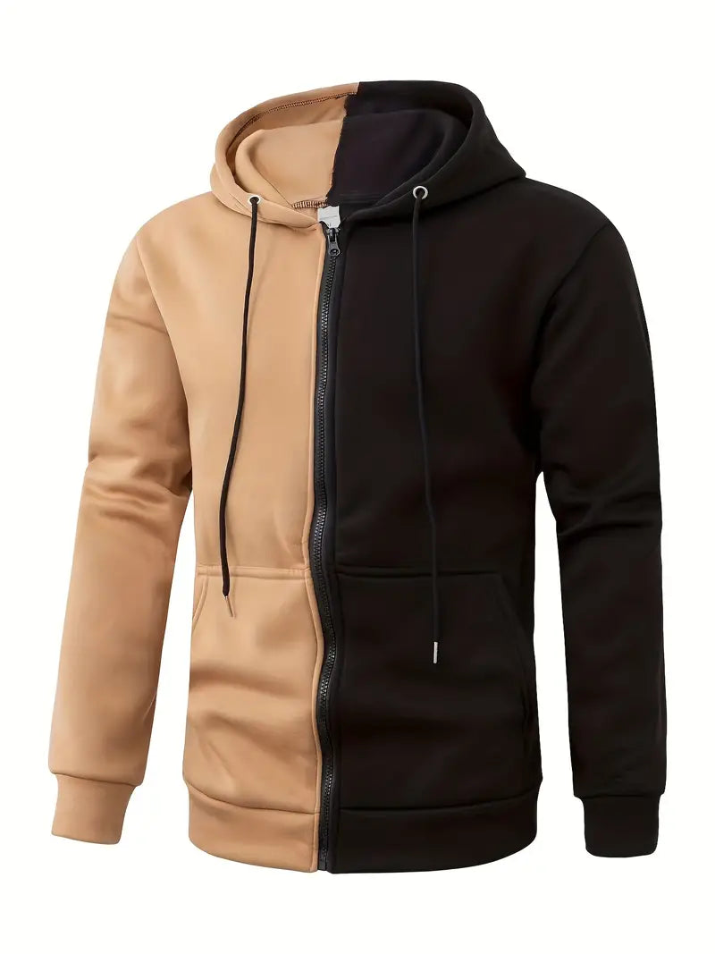 Zweifarbig Kapuzenpullover Reißverschluss Modern