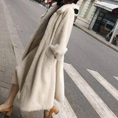 Damen Wintermantel Flauschig Breiter Gürtel Elegant