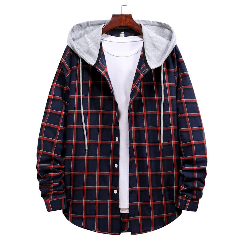 Herren Bluse mit Kapuze Kariert Trendy Übergangsjacke
