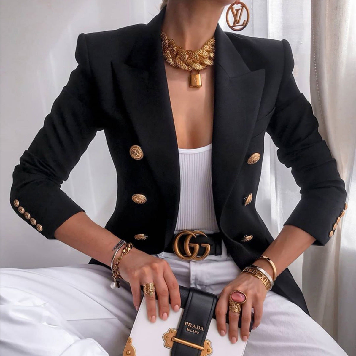 Damen Blazer Elegant Goldknöpfe Business Look