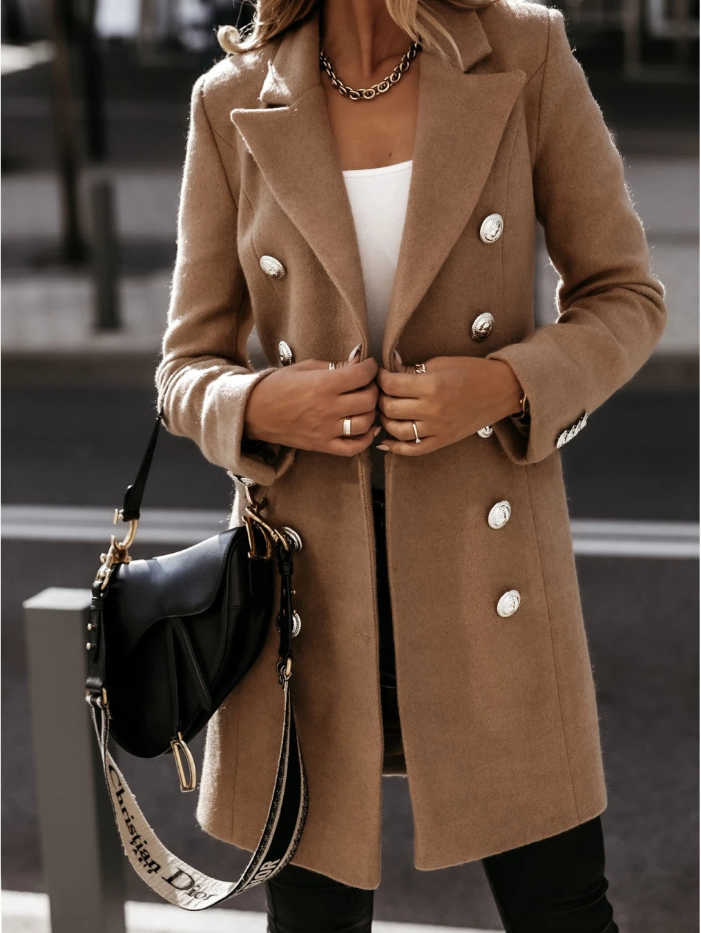 Eleganter Blazer Mantel Taillierte Passform Wollfeeling Doppelreiherschließe