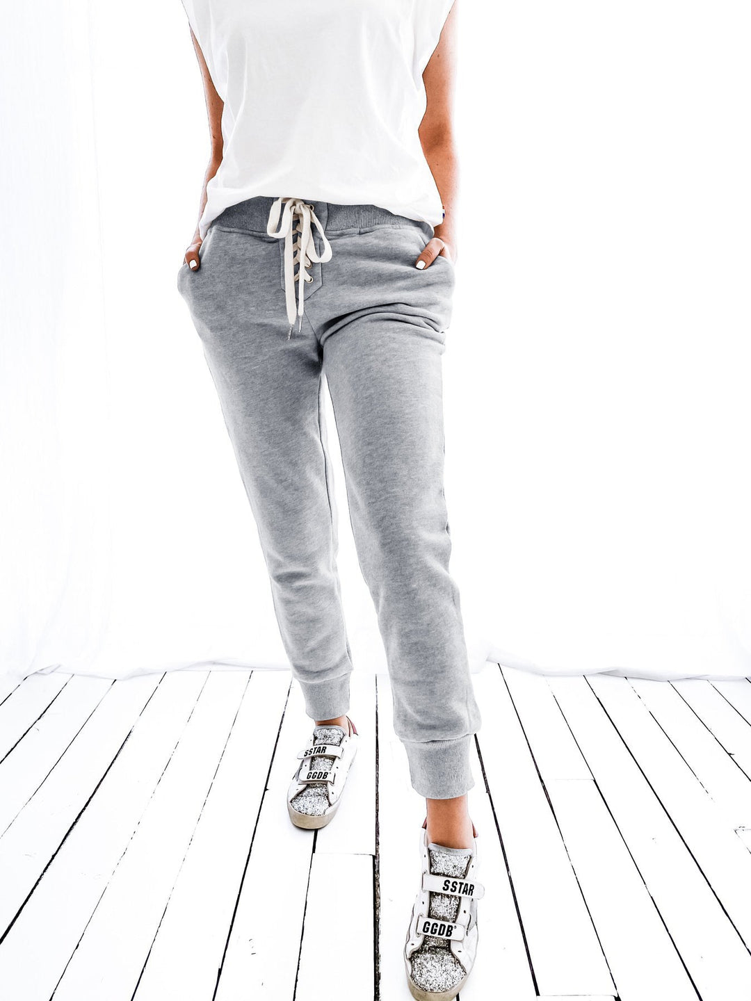 Damen Jogginghose Bequem Elastisch Mit Seitentaschen