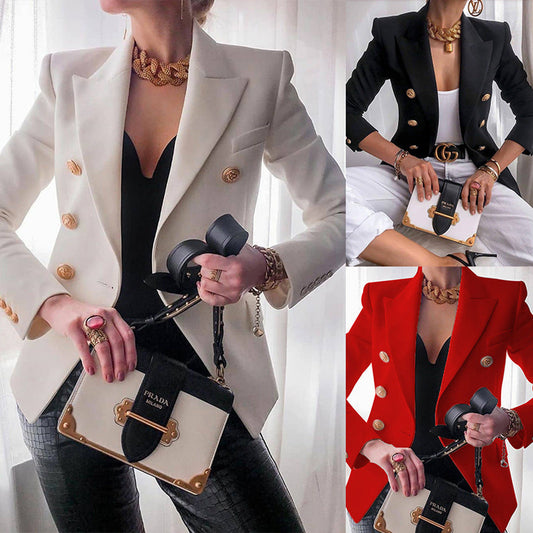 Damen Blazer Elegant Goldknöpfe Business Look - IdealeKleiden