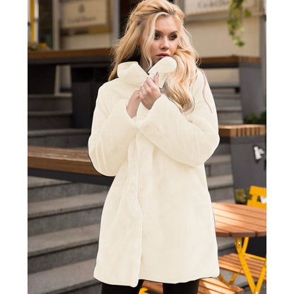 Damen Kunstpelz Mantel Weich Hochkragen WinteractionDate