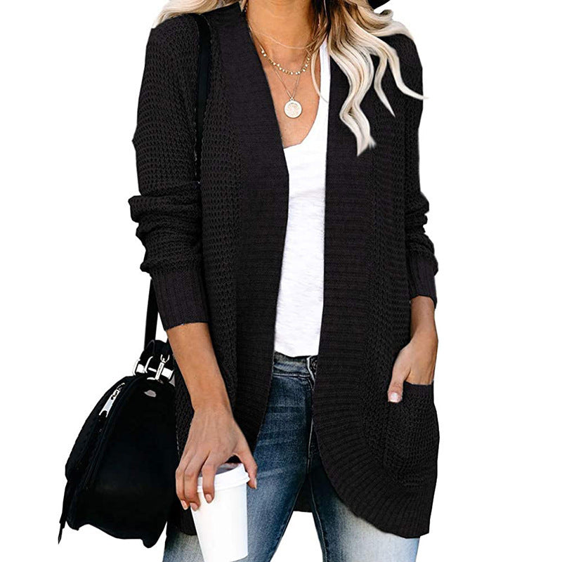 Damen Strickmantel Leger mit Taschen Offener Vorderteil
