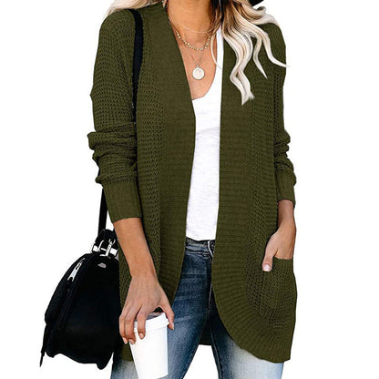 Damen Strickmantel Leger mit Taschen Offener Vorderteil