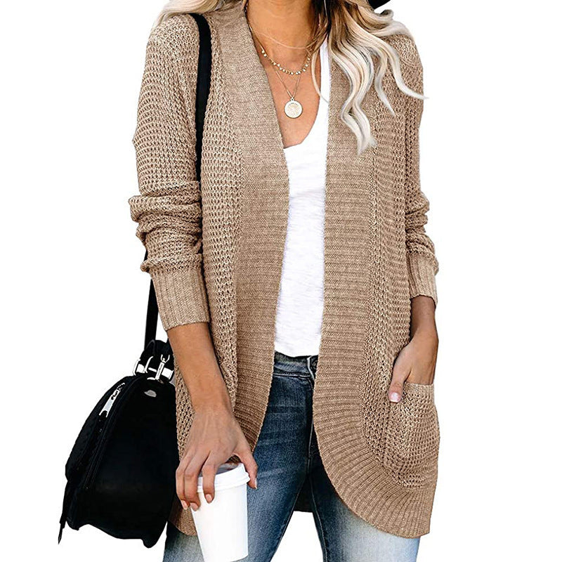 Damen Strickmantel Leger mit Taschen Offener Vorderteil