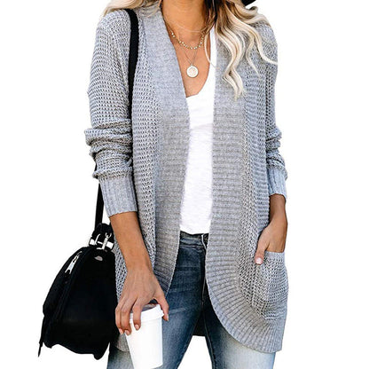Damen Strickmantel Leger mit Taschen Offener Vorderteil