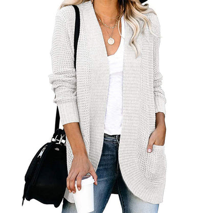 Damen Strickmantel Leger mit Taschen Offener Vorderteil