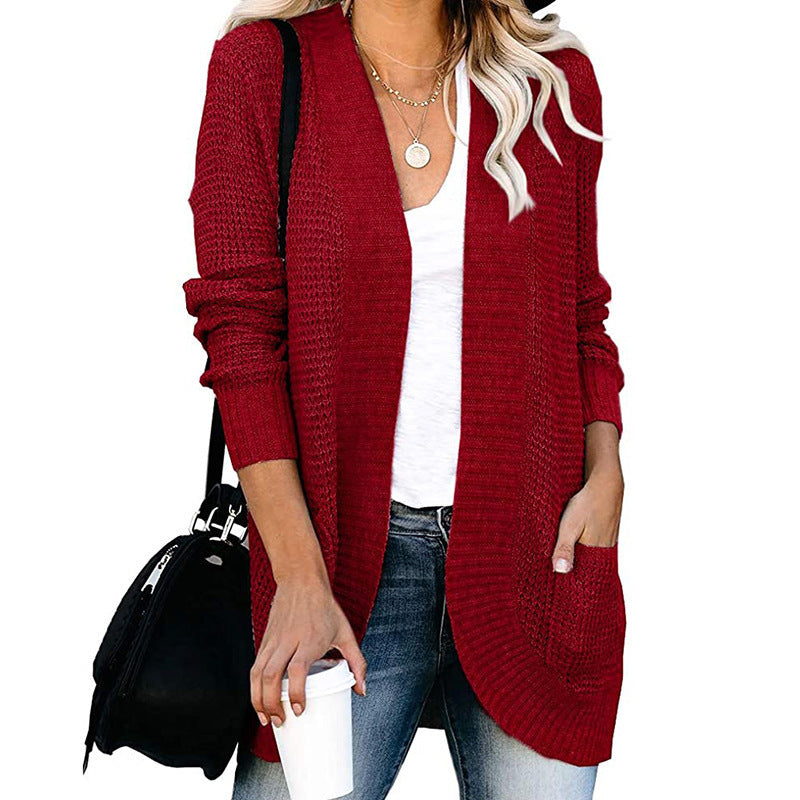 Damen Strickmantel Leger mit Taschen Offener Vorderteil