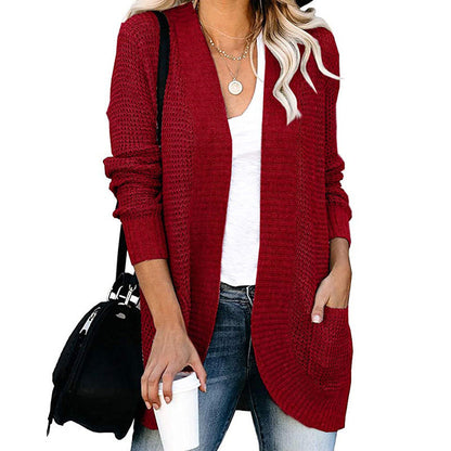 Damen Strickmantel Leger mit Taschen Offener Vorderteil