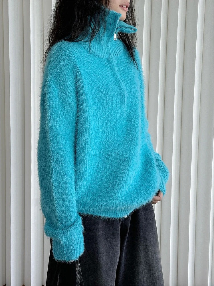 Weicher Pullover Reißverschluss Damen