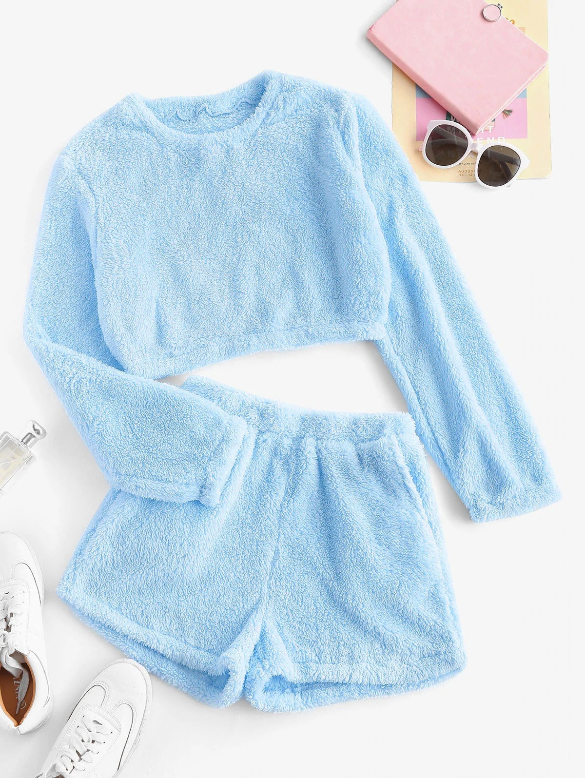 Damen Weiche Plüsch-Pyjamas Set Bequem