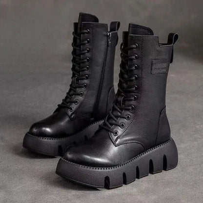 Hohe Damenstiefel Dickes Profil Vintage-Look