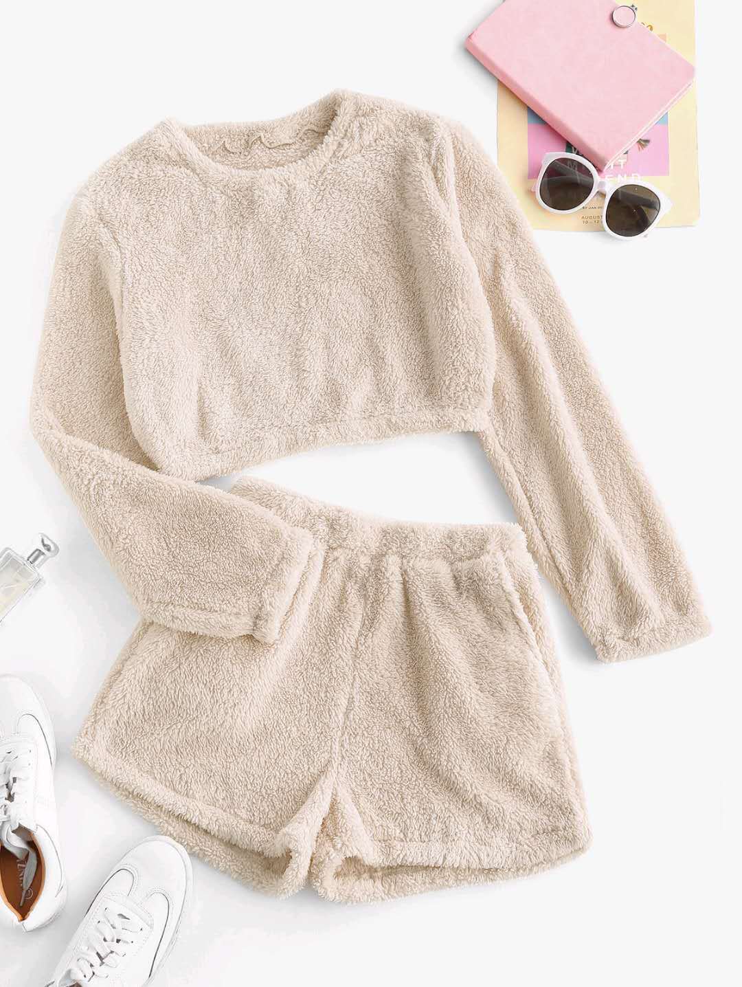 Damen Weiche Plüsch-Pyjamas Set Bequem