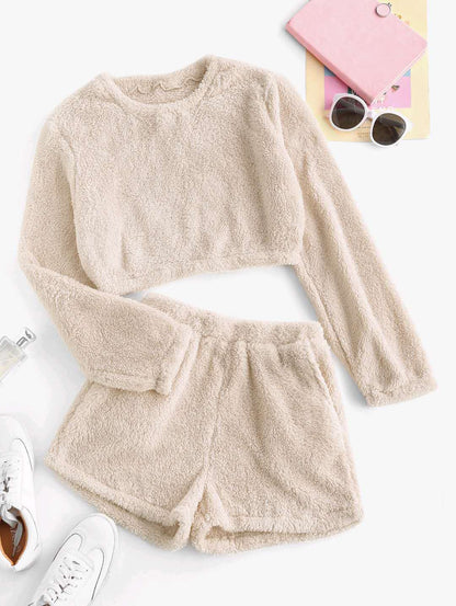 Damen Weiche Plüsch-Pyjamas Set Bequem