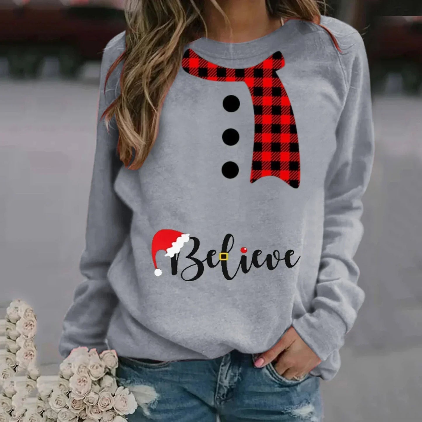 Weihnachtspullover Damen Langarm Modal Weich