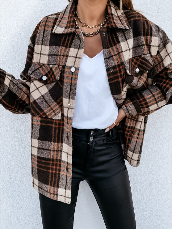 Übergröße Flanell-Shirtjacke Kariert Lockere Passform - IdealeKleiden