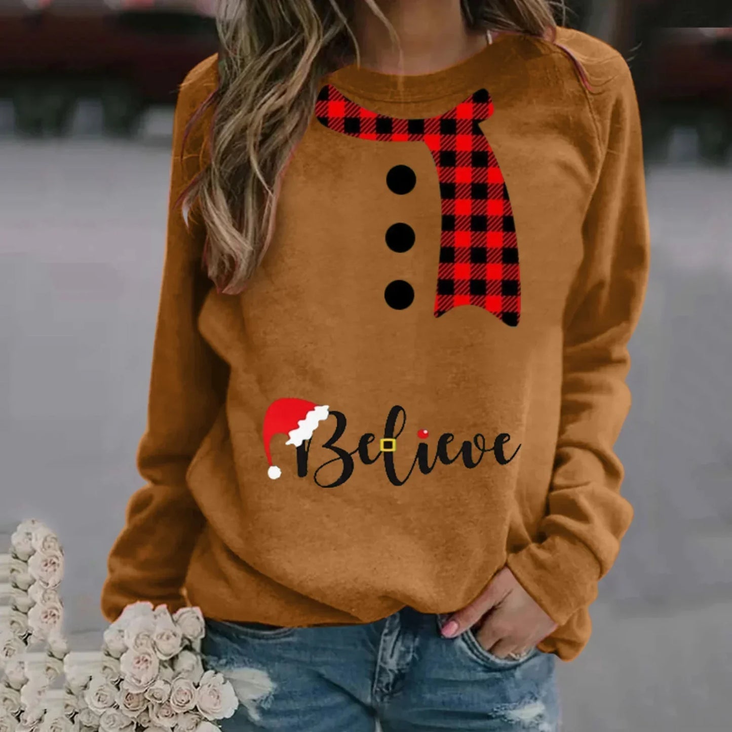 Weihnachtspullover Damen Langarm Modal Weich