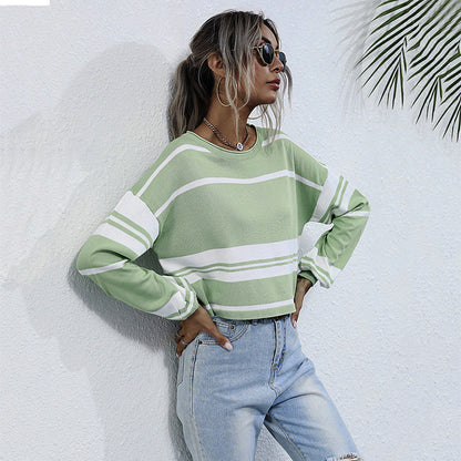 Damen Sweatshirt Lässig Streifenmuster Frauen - IdealeKleiden