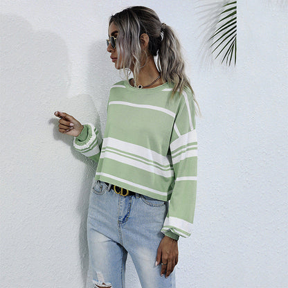 Damen Sweatshirt Lässig Streifenmuster Frauen