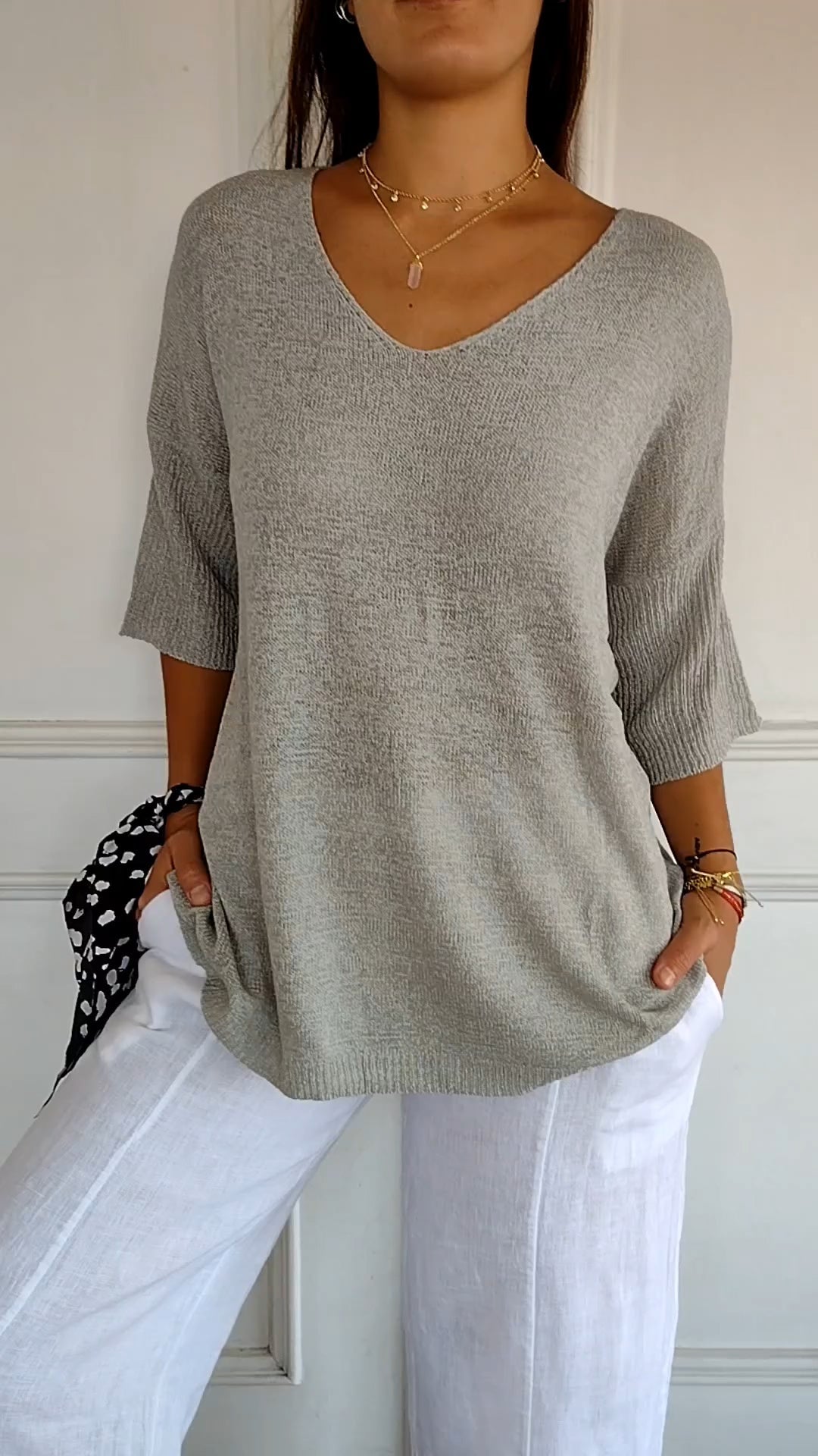 Damen Pullover V-Ausschnitt Bequem Locker