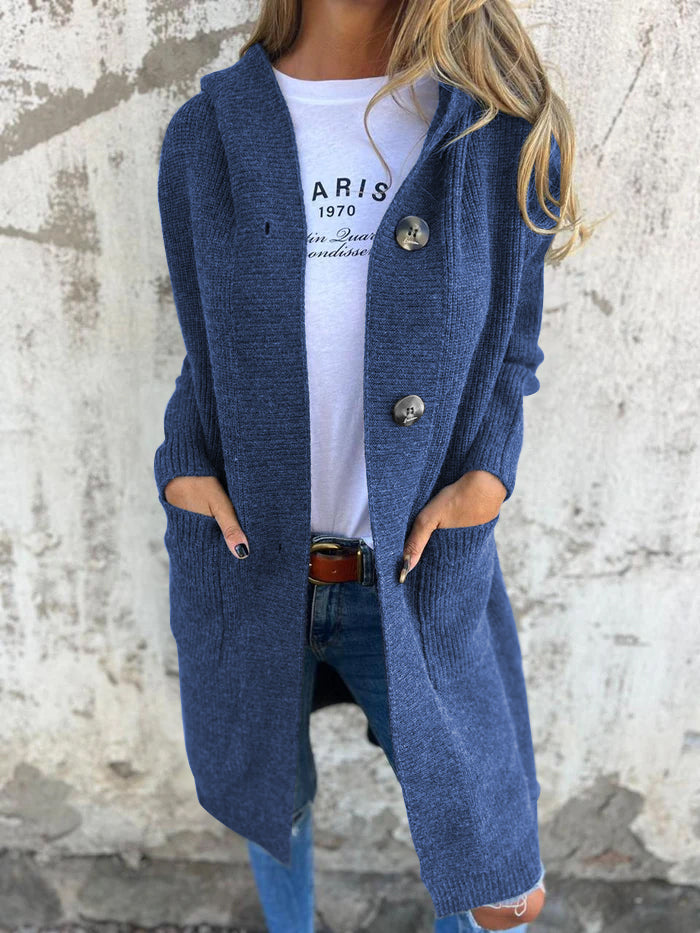 Langer Cardigan Offen mit Knöpfen & Taschen