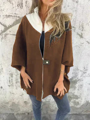 Stylische Stehkragenjacke Kurz Reißverschluss