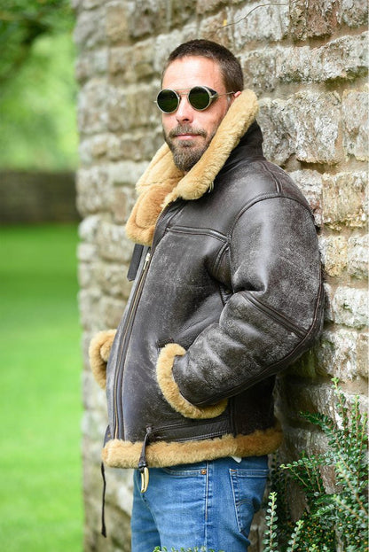 Herren Lammfelljacke Luxus Kunstfell Kragen Warm Isoliert