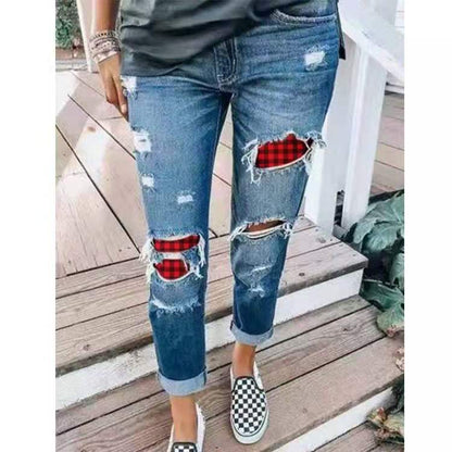 Damen Boyfriend Jeans Trendy Mit Nieten