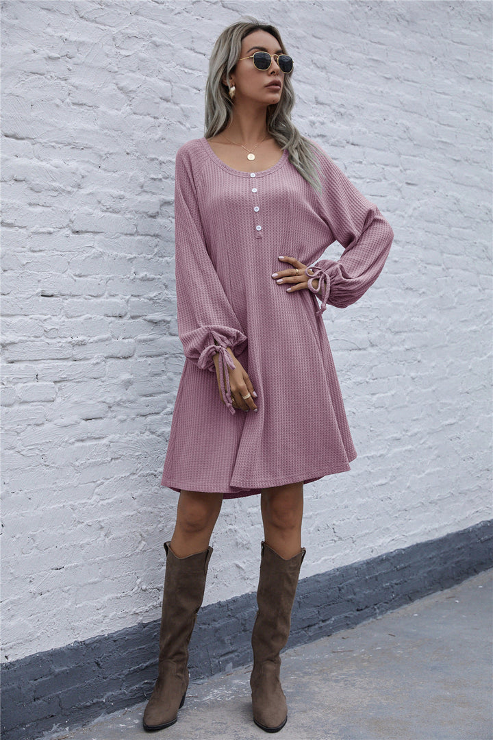 Damen Waffel-Pullover-Kleid Bequem Stylish - IdealeKleiden