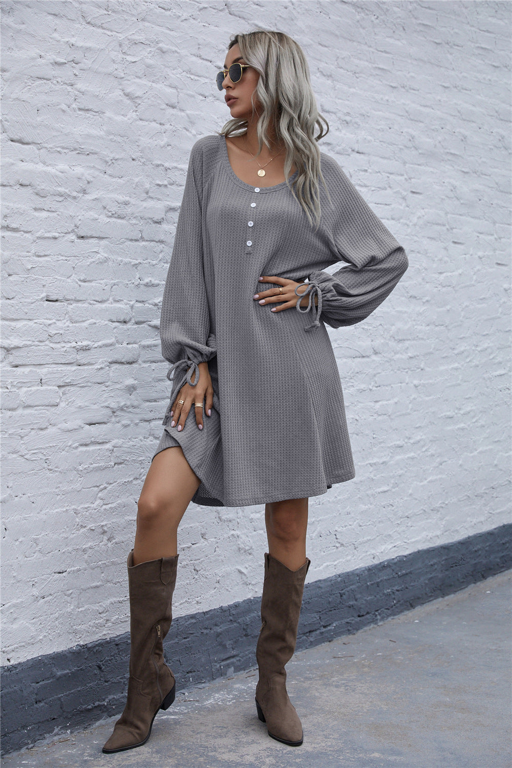Damen Waffel-Pullover-Kleid Bequem Stylish