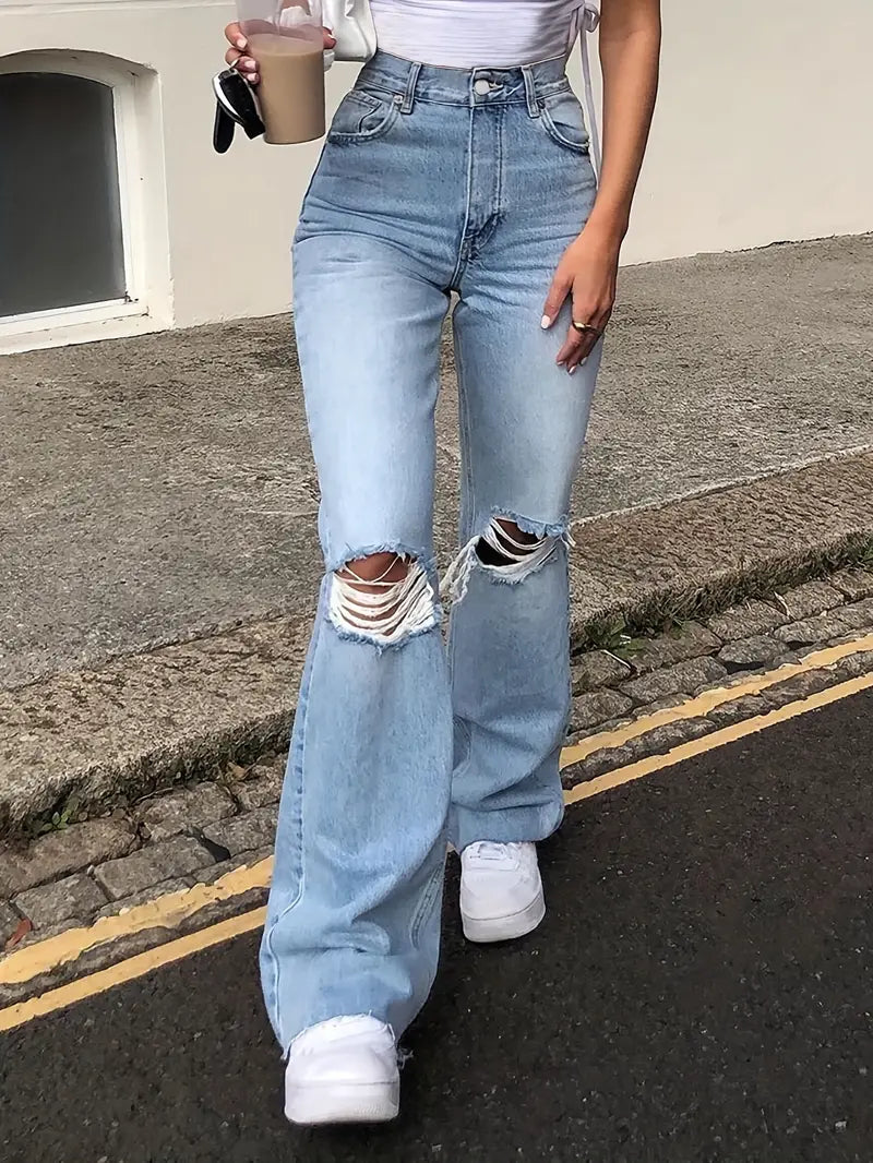 Retro Jeans Hoher Bund Flare Stil - IdealeKleiden